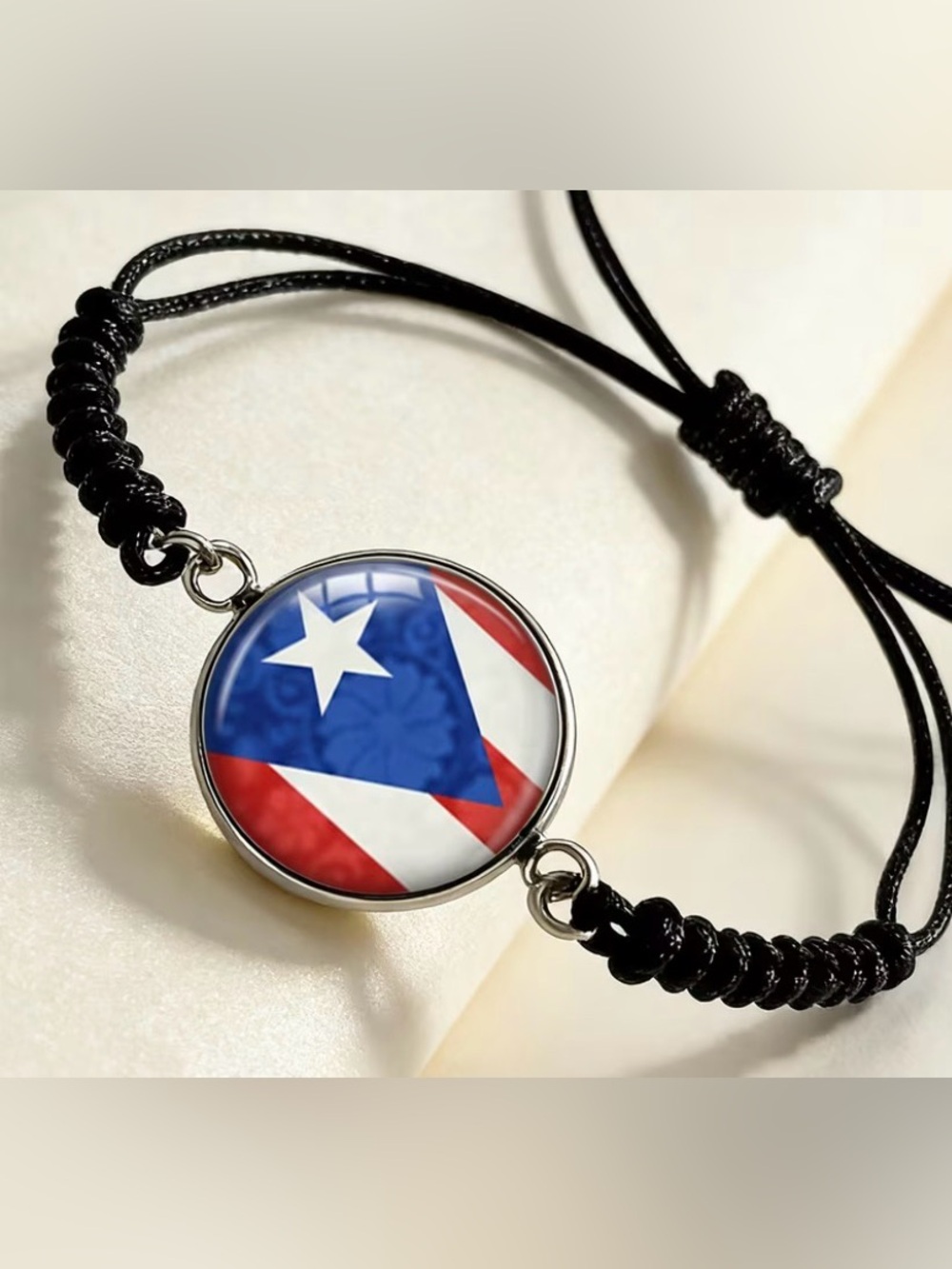 Puerto Rico Flag charm Adjustable Bracelet - Blue & Red